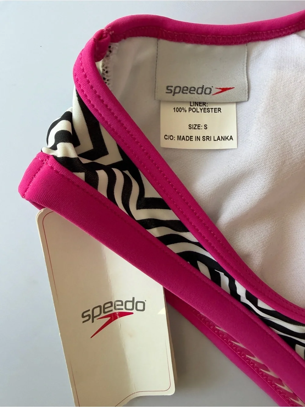 Speedo RacerBack Two-Piece Swim Bikini; Removable Soft Cups; Pink, White & Black